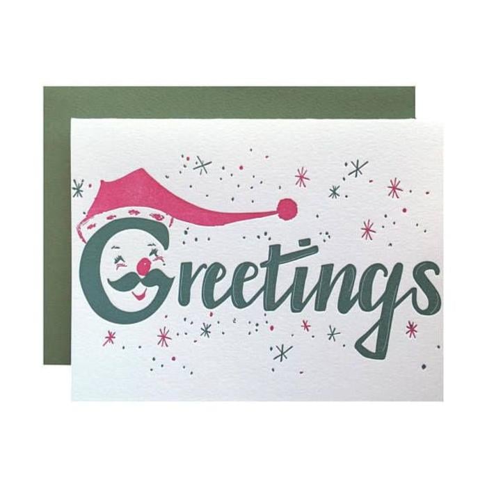 Violet Press "Santa Greetings" Letterpress Greeting Card