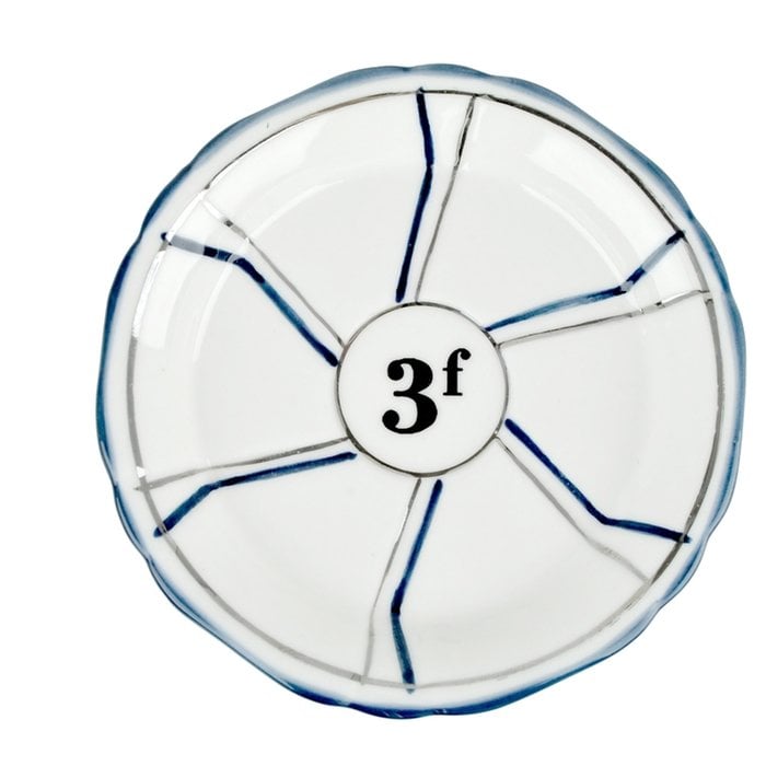 Porcelain Absinthe Coaster/Saucer, 3f, Blue/Silver, with Lines