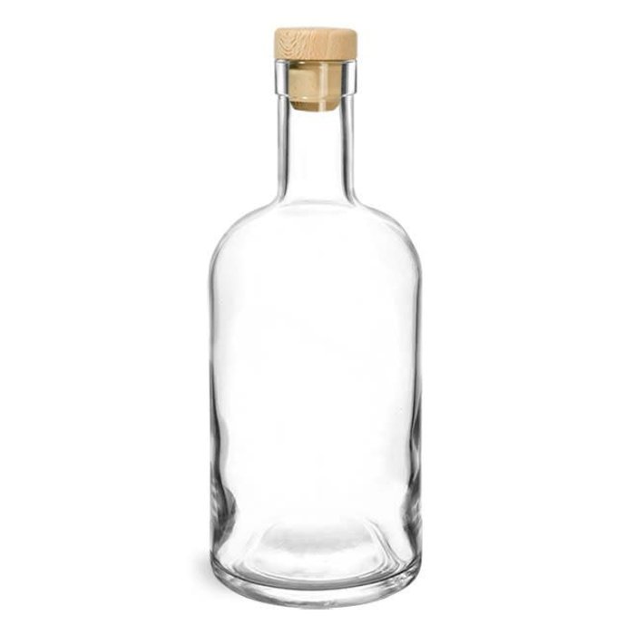 Clear Glass Bar Bottle w/ Wood Cap, 750ml